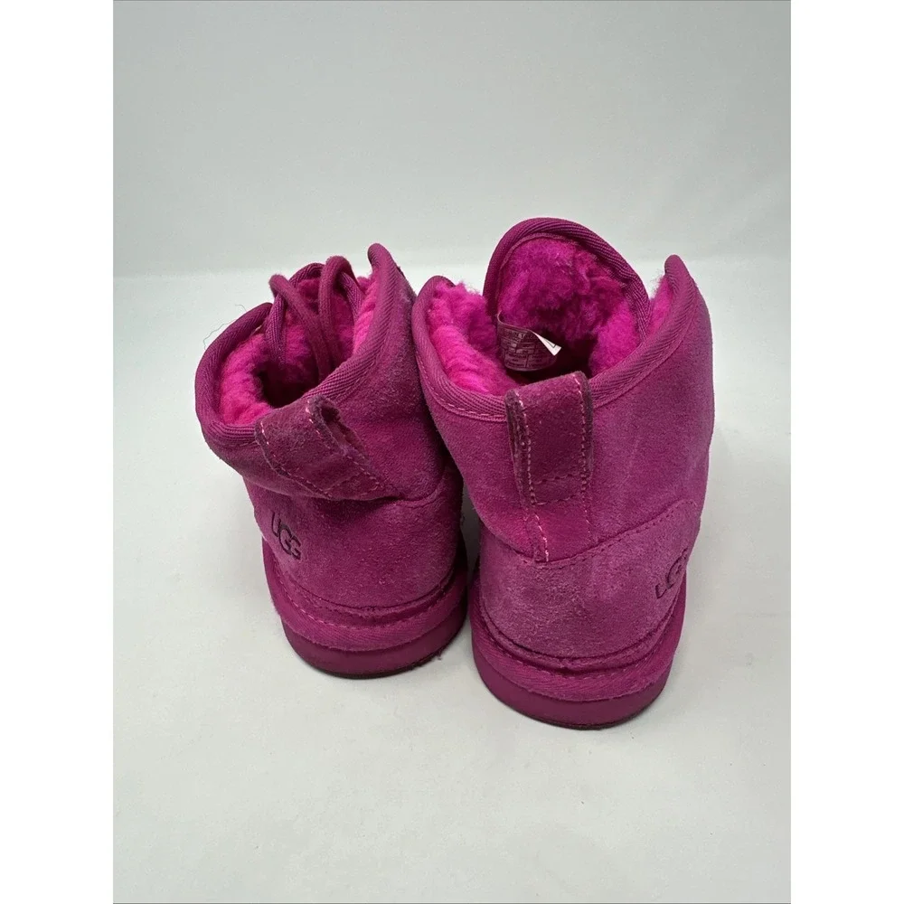 UGG Neumel Magenta Pink Suede Lace Up Sheepskin Ankle Boots 1017320K Kids 4